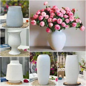 Bình Hoa Gốm Bát Tràng Màu Trắng Mộc Nhiều Kiểu Dáng Cắm Hoa Decor Phong Cách Cổ Điển Gomdecortsc