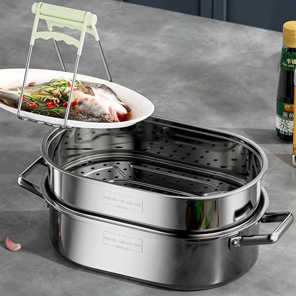 Nồi Xửng Hấp Cá Inox 304 Hai Tầng Nội Địa Trung Cao Cấp