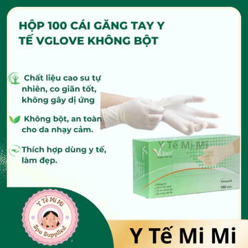 Hộp 100 cái Găng tay y tế Vglove không bột, Găng tay cao su y tế không bột, Đa dạng các loại kích thước