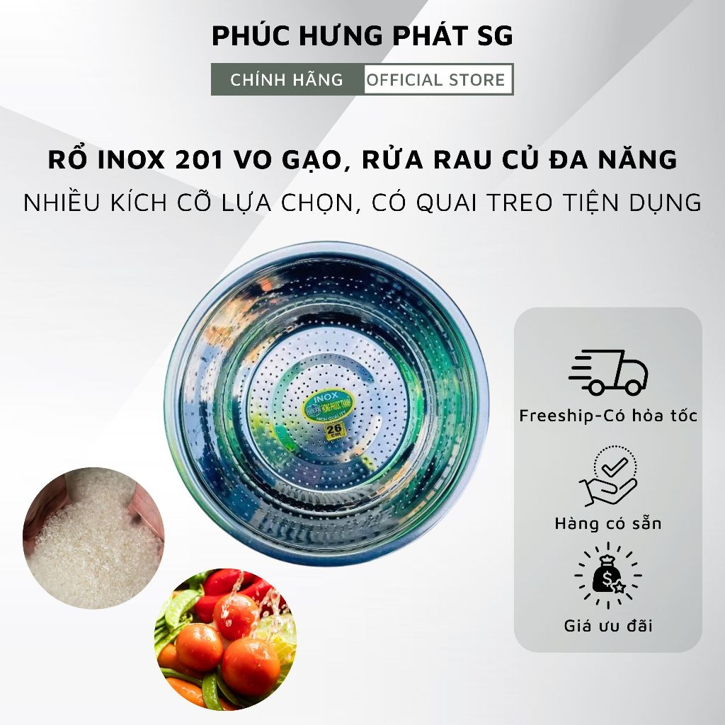 Rổ Inox 201 Vo Gạo, Rửa Rau Củ Có Quai Treo Tiện Dụng-Nhiều Kích Cỡ Lựa ...
