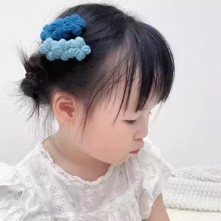 Kẹp tóc mỏ vịt ba bông hoa nhí len đẹp cho nữ và bé gái màu xanh thanh lịch 5.5cm |Shop Rô Handmade