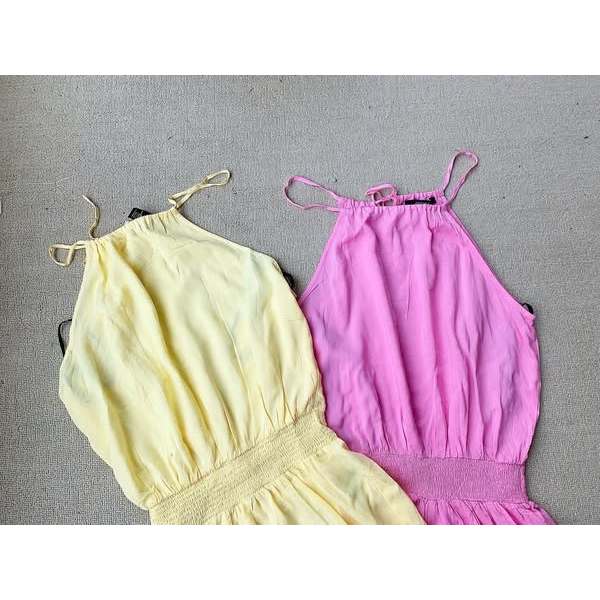 Jumpsuit linen hè f21 vàng hồng hot trend_j823