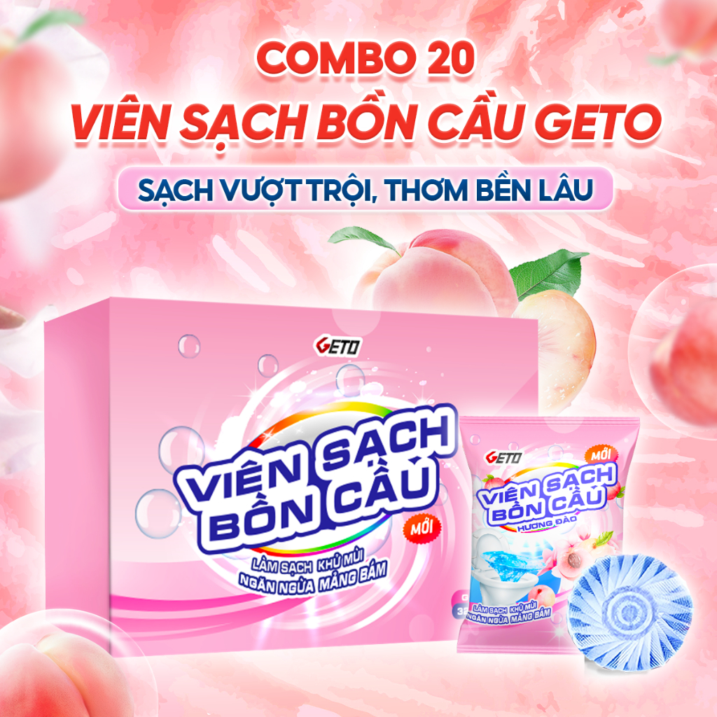 Ảnh Viên sạch bồn cầu Geto Hương Đào viên thả bồn cầu sạch khuẩn, tẩy sạch mảng bám, khử mùi diệt vi khuẩn 1