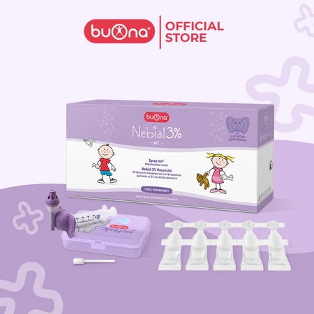 Buona Nebial 3% KIT - Bộ Rửa Mũi, Xịt Xông Làm Sạch Khoang Mũi Toàn Diện, Kèm 20 Ống Nebial 3% 5ml