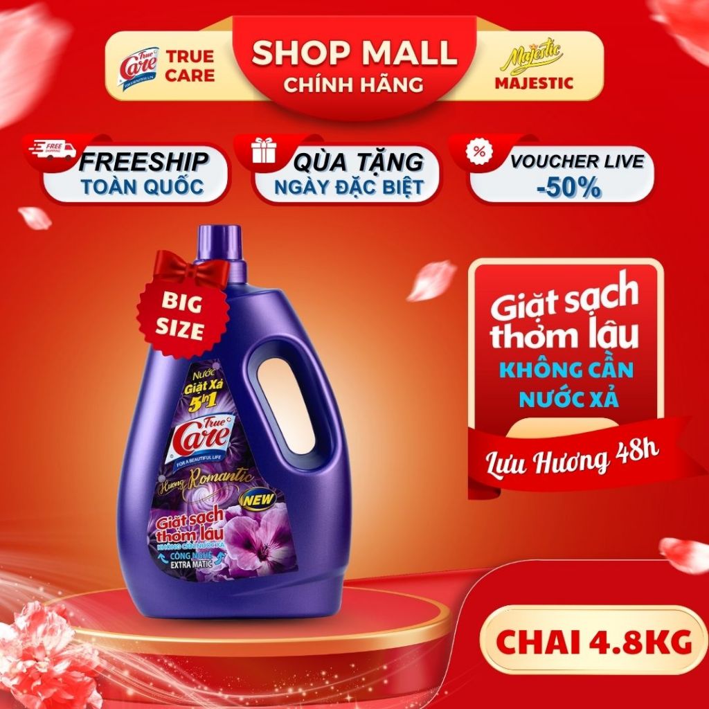 Chai Nước Giặt Xả True Care 5in1 Hương Romantic (2.4Kg - 4.8Kg)