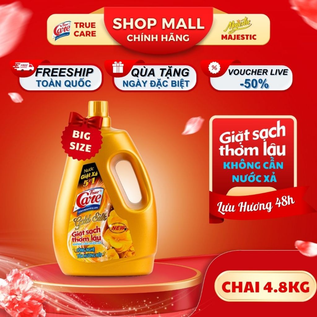 Chai Nước Giặt Xả True Care 5in1 Hương Gold Silk (2.4Kg - 4.8Kg)