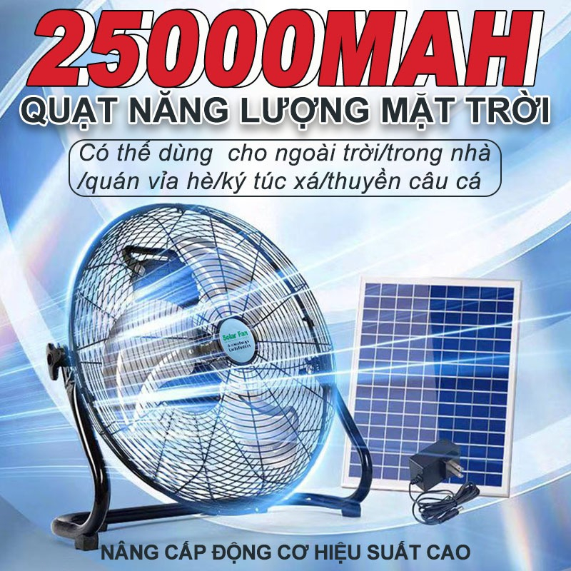 Quạt năng lượng mặt trời Solar Fan 12000mAh-25000mAh quạt sạc tích điện dạng nằm chân quỳ hiển thị PIN hẹn giờ tắt