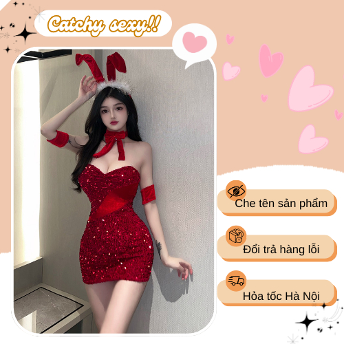 Đồ Ngủ Nữ Gợi Cảm Váy Nhung Thỏ Đỏ Sexy Quyến Rũ Nhung Lấp Lánh Đính ...