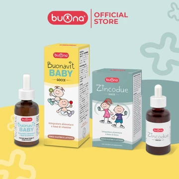 Combo tăng cường đề kháng, giảm ốm vặt cho trẻ - Vitamin tổng hợp Buonavit Baby và Kẽm hữu cơ Buona Zincodue