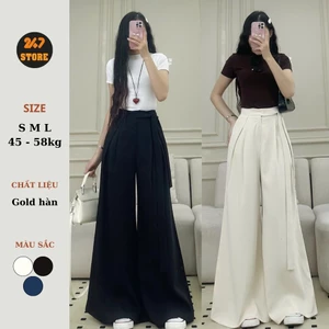 Quần ống suông 247Store cạp cao ống rộng dáng dài phối dây cá tính 447 ống 44cm