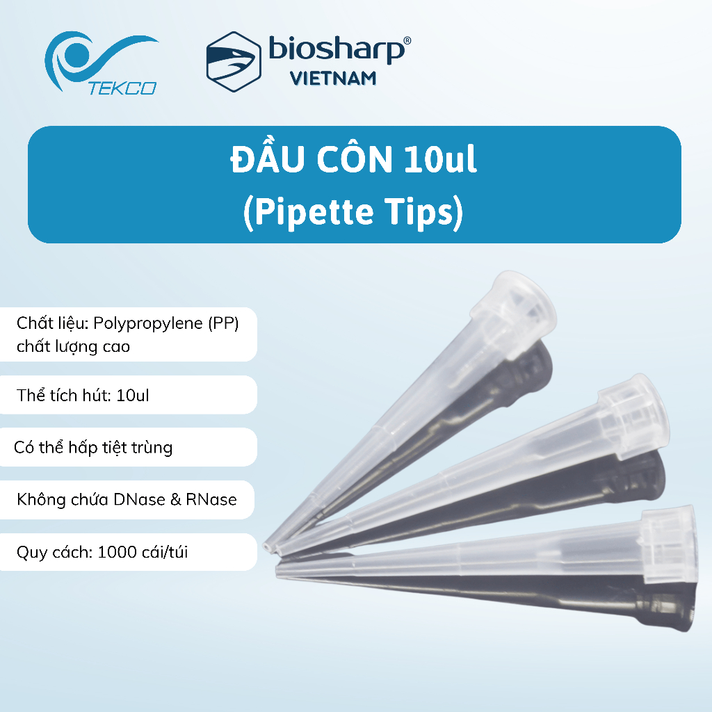 Đầu côn trắng/đầu típ trắng 10μL Pipette tips, 1000 típ/hộp; mã BS-10-T ...