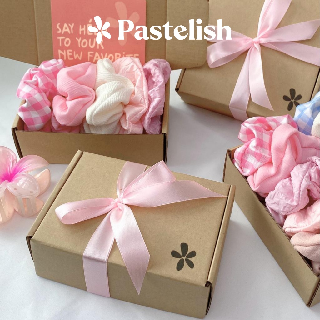 Set HỘP 10 dây cột tóc Scrunchies Pastelish - COMBO TIẾT KIỆM (Chun cột tóc đủ loại vải: Nhung, lụa, hoa nhí,..)