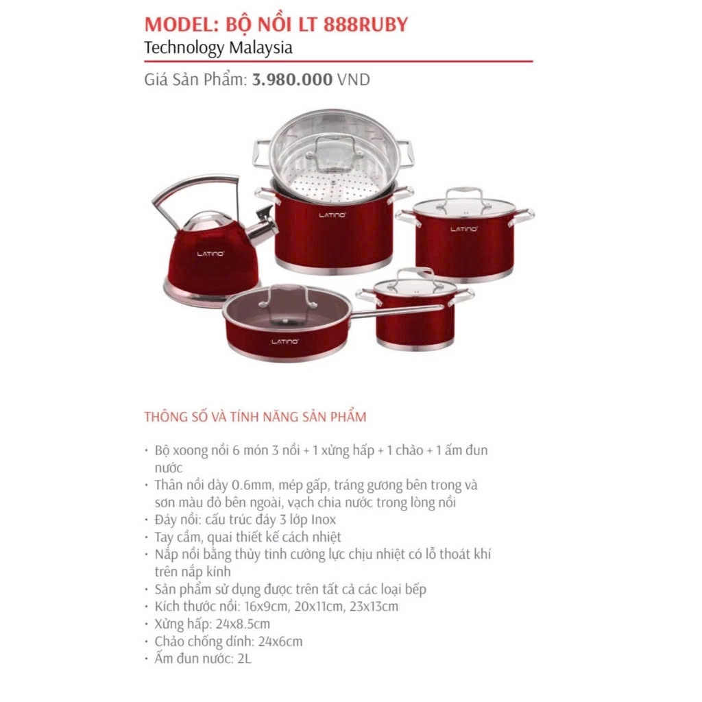 Bộ Nồi LATINO LT 888RUBY