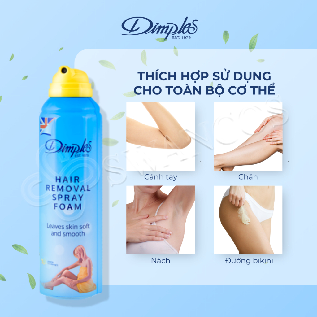 Xịt Tẩy Lông Châu Âu DIMPLES Dạng Bọt Hương Chanh Dùng Cho Chân, Tay, Nách Không Gây Kích Ứng
