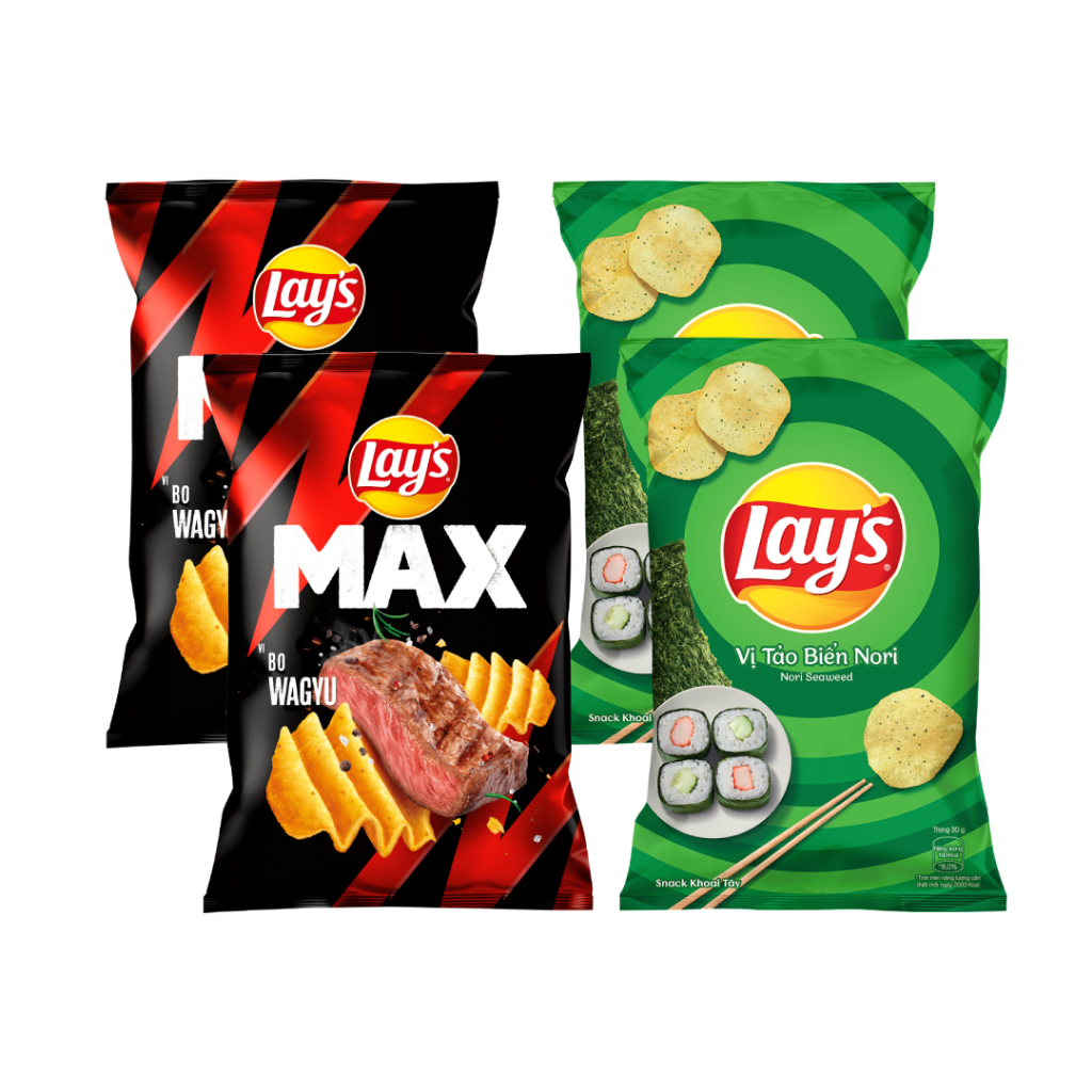 Ảnh Combo 4 Gói Snack Lay’s Partypack - Lay’s Khoai Tây vị Tảo Biển 90g và Lay’s Max vị Bò Wagyu 75g 1