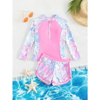 Đồ bơi cho bé gái sz 15-45kg dài tay kèm quần đùi,bikini 2 mảnh họa tiết sóng chất đẹp cho bé gái hoạ tiết xinh xắn