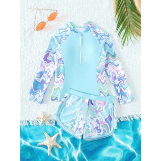 Đồ bơi cho bé gái sz 15-45kg dài tay kèm quần đùi,bikini 2 mảnh họa tiết sóng chất đẹp cho bé gái hoạ tiết xinh xắn