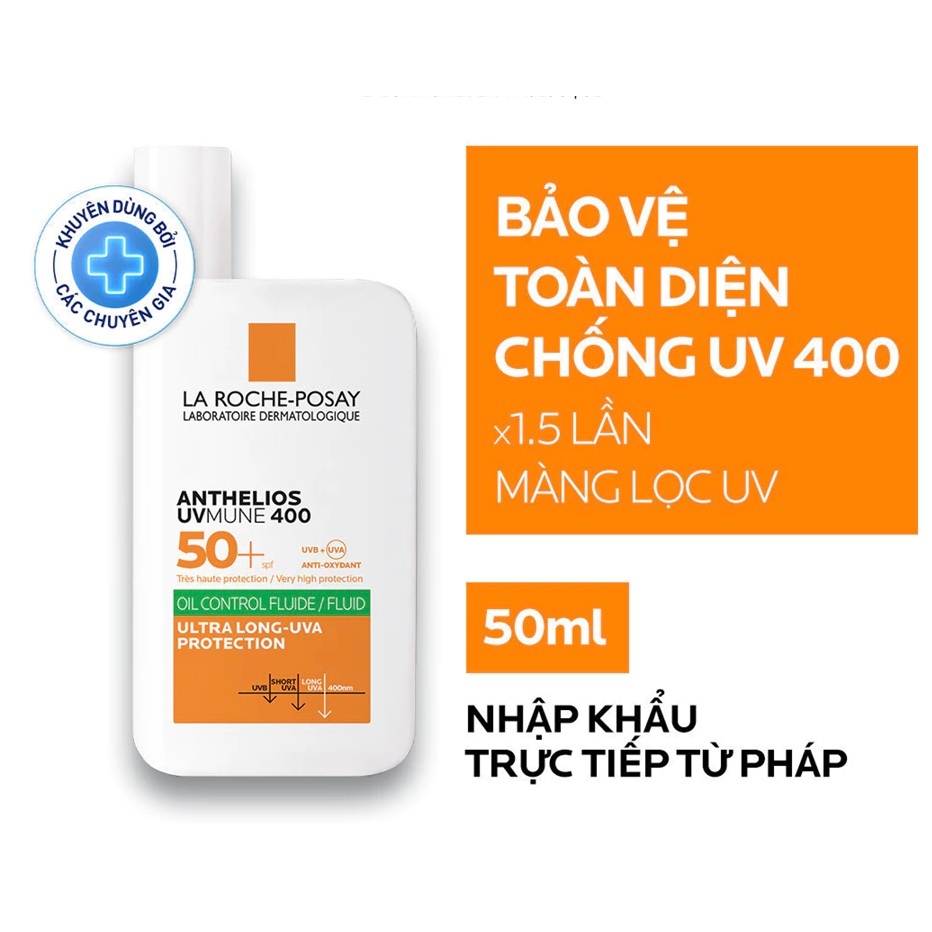 [Hàng Chính Hãng][Tặng Mặt Nạ] Sữa chống nắng dành cho da dầu mụn La Roche-Posay Anthelios UV400 Oil Control Fluid 50ml