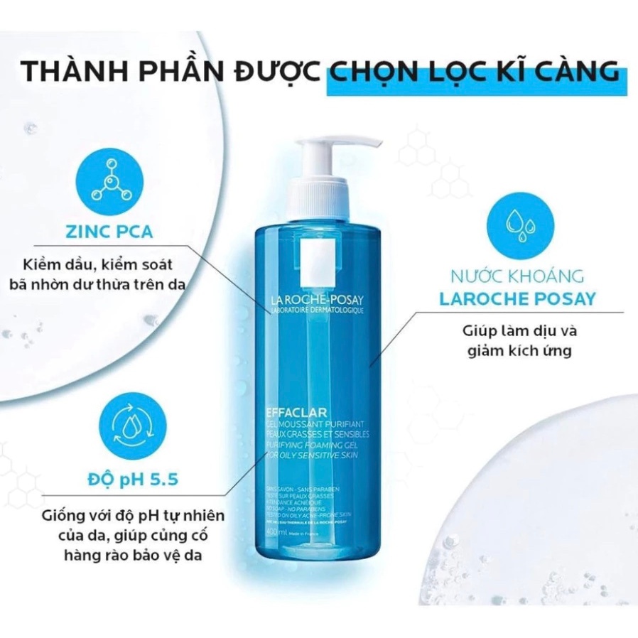 [Hàng Chính Hãng][Tặng Mặt Nạ]  Sữa rửa mặt tạo bọt dành cho da dầu mụn La Roche-Posay Effaclar Foaming Gel 400ml