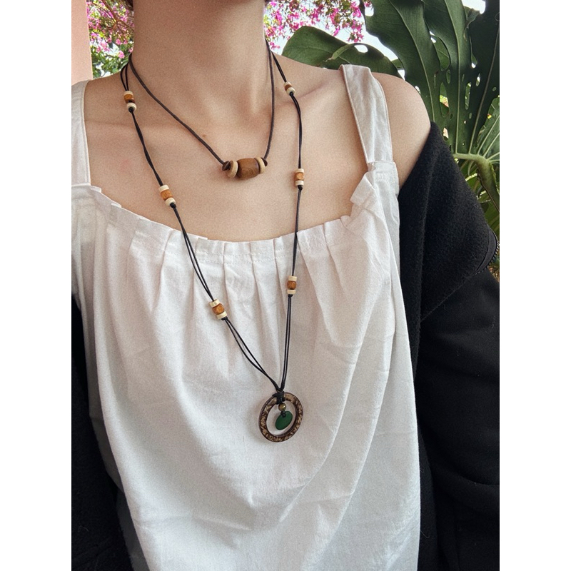 Vòng cổ Matsuri - dây chuyền khoen gỗ mix vintage siêu dài tuỳ chỉnh kích thước