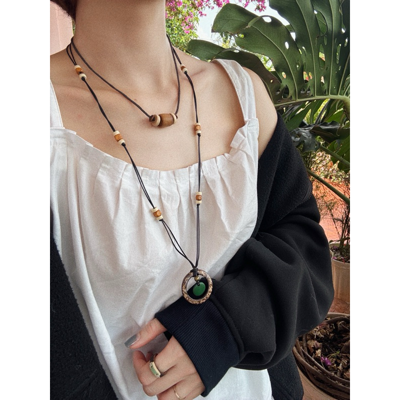 Vòng cổ Matsuri - dây chuyền khoen gỗ mix vintage siêu dài tuỳ chỉnh kích thước