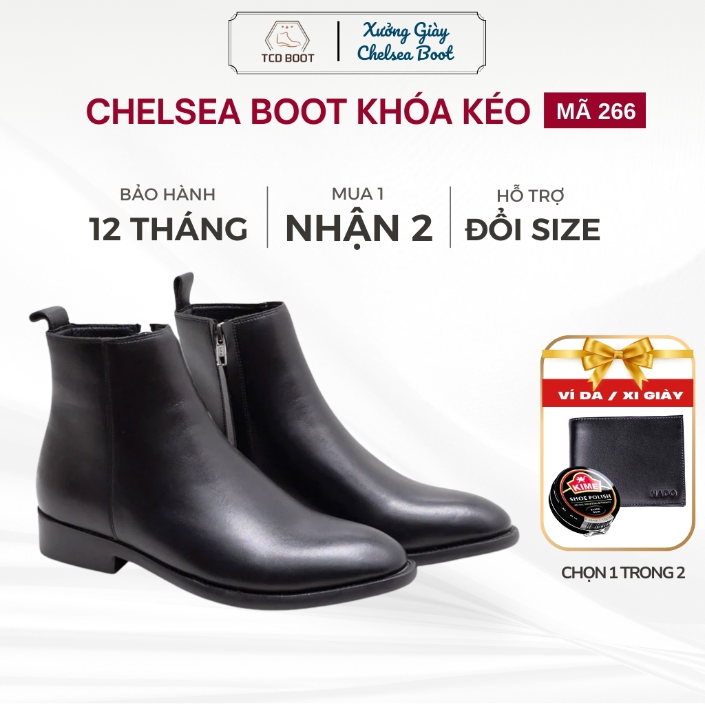 Giày Nam Chelsea Boots Zip Khóa Kéo Da Bò Đế Phíp Tăng Chiều Cao Viboots, Giày Boot Nam Da Thật Cao Cấp - Mã 6286
