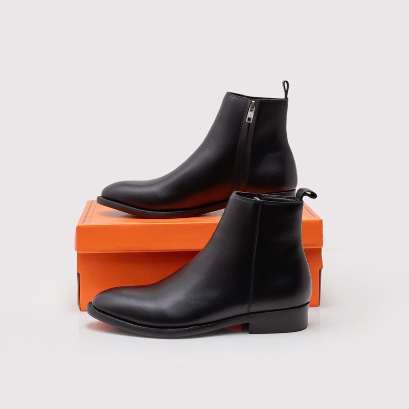 Giày Nam Chelsea Boots Zip Khóa Kéo Da Bò Đế Phíp Tăng Chiều Cao Viboots, Giày Boot Nam Da Thật Cao Cấp - Mã 6286