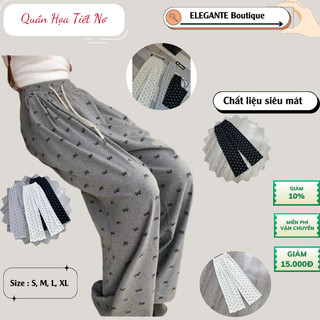 Quần Suông Ống Rộng Họa Tiết Nơ, Chất Vải Lụa Thêu  Hàn Quốc ,Mát Lạnh Thoáng Khí -Mã 002