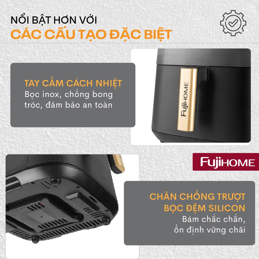 Nồi chiên không dầu 8 Lít điện tử FUJIHOME tặng kèm gắp, lò nướng chiên có kính 8L hẹn giờ nấu