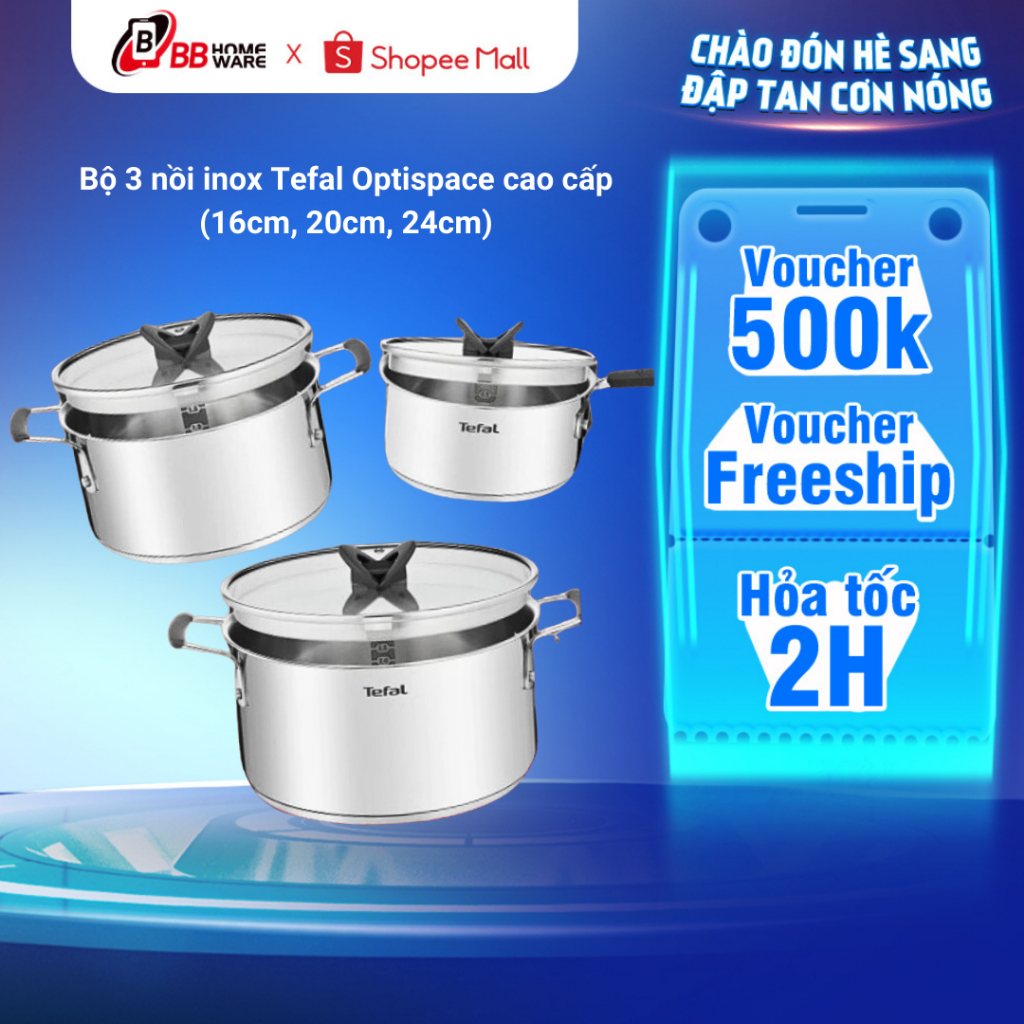 Bộ 3 nồi inox Tefal Optispace cao cấp (16cm, 20cm, 24cm) - Bộ nồi nhập ...
