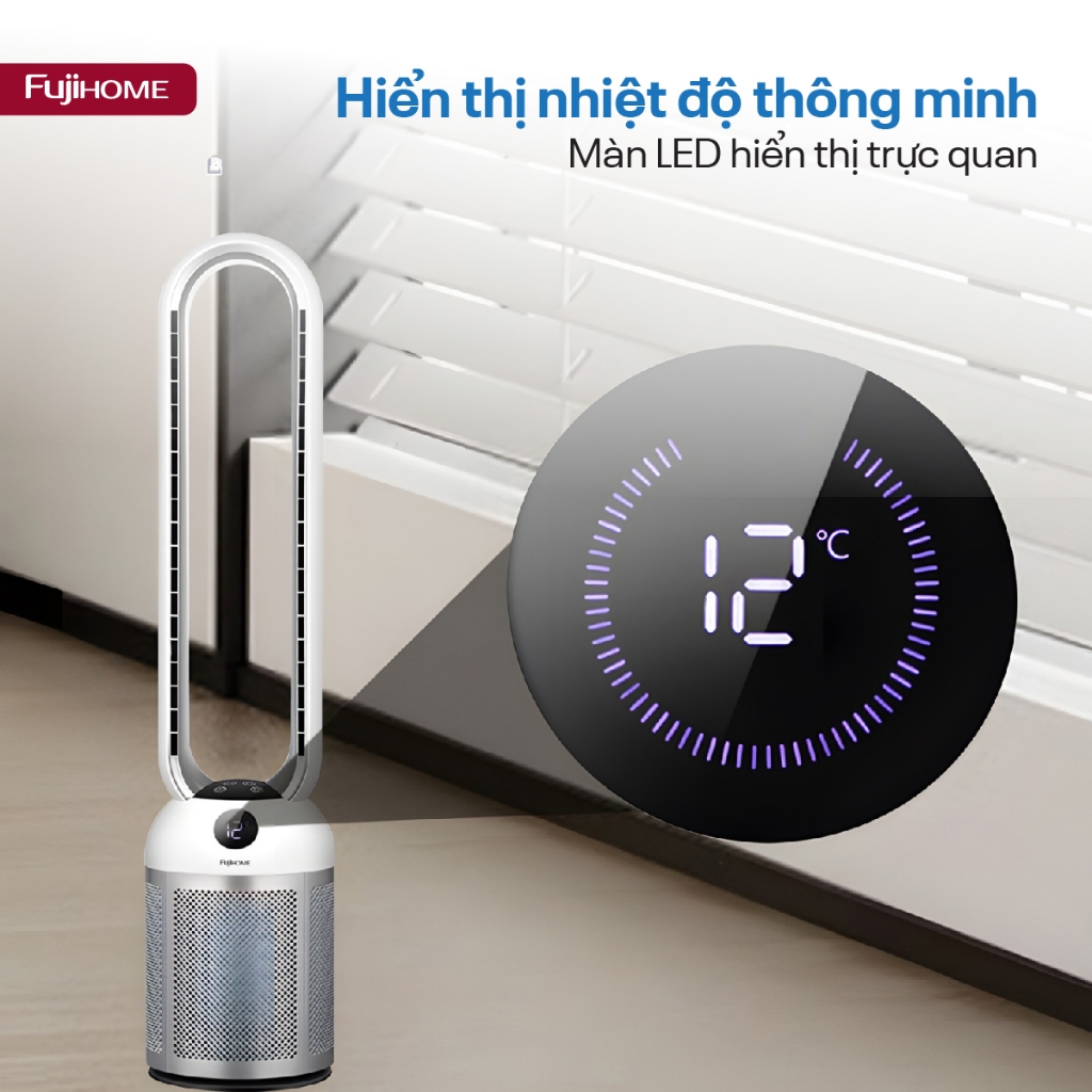 Quạt không cánh Nhập Khẩu FUJIHOME BF307DC, Quạt cây đứng lọc không khí màng ION điều khiển cảm ứng