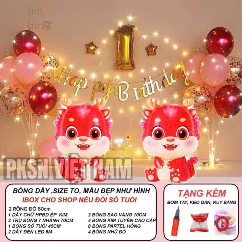 Combo Rồng Vàng, Phụ kiện Sinh nhật ( Tặng bơm, keo, dây ruy băng)