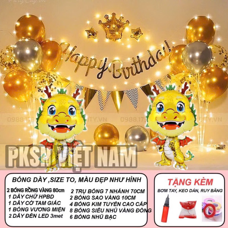 Combo Rồng Vàng, Phụ kiện Sinh nhật ( Tặng bơm, keo, dây ruy băng)