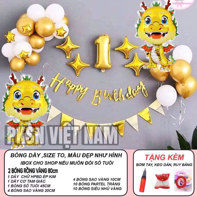 Combo Bóng Rồng cho bé Trai và Gái 1 tuổi ( Tặng Bơm, Keo, Dây ruy băng)