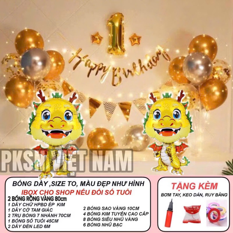 Combo Bóng Rồng cho bé Trai và Gái 1 tuổi ( Tặng Bơm, Keo, Dây ruy băng)