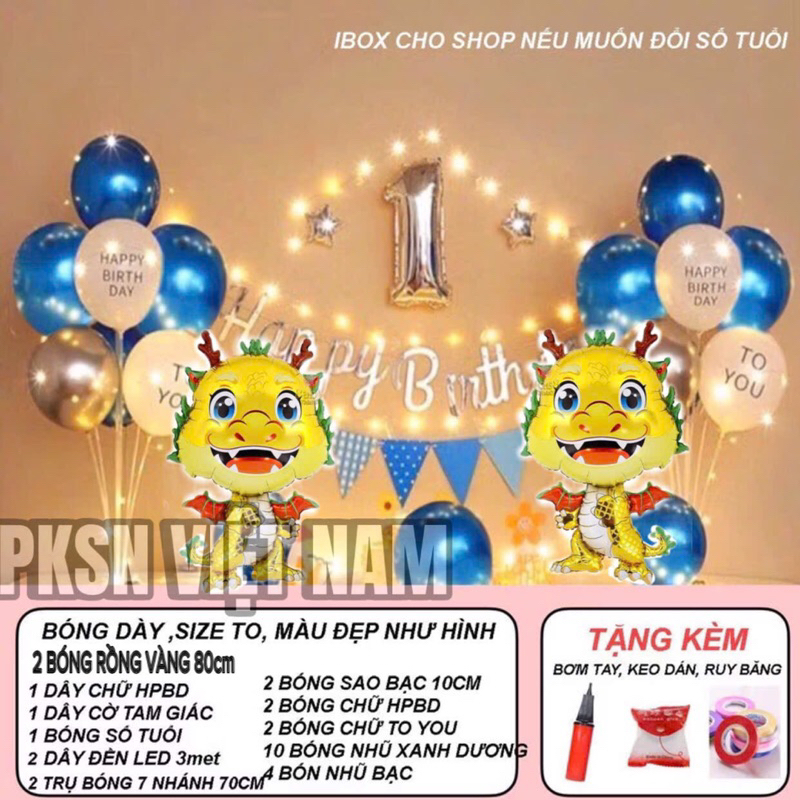 Combo Bóng Rồng cho bé Trai và Gái 1 tuổi ( Tặng Bơm, Keo, Dây ruy băng)