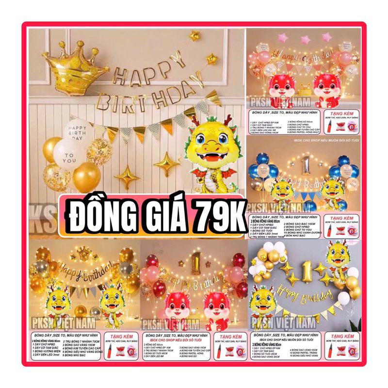 Combo Bóng Rồng cho bé Trai và Gái 1 tuổi ( Tặng Bơm, Keo, Dây ruy băng)