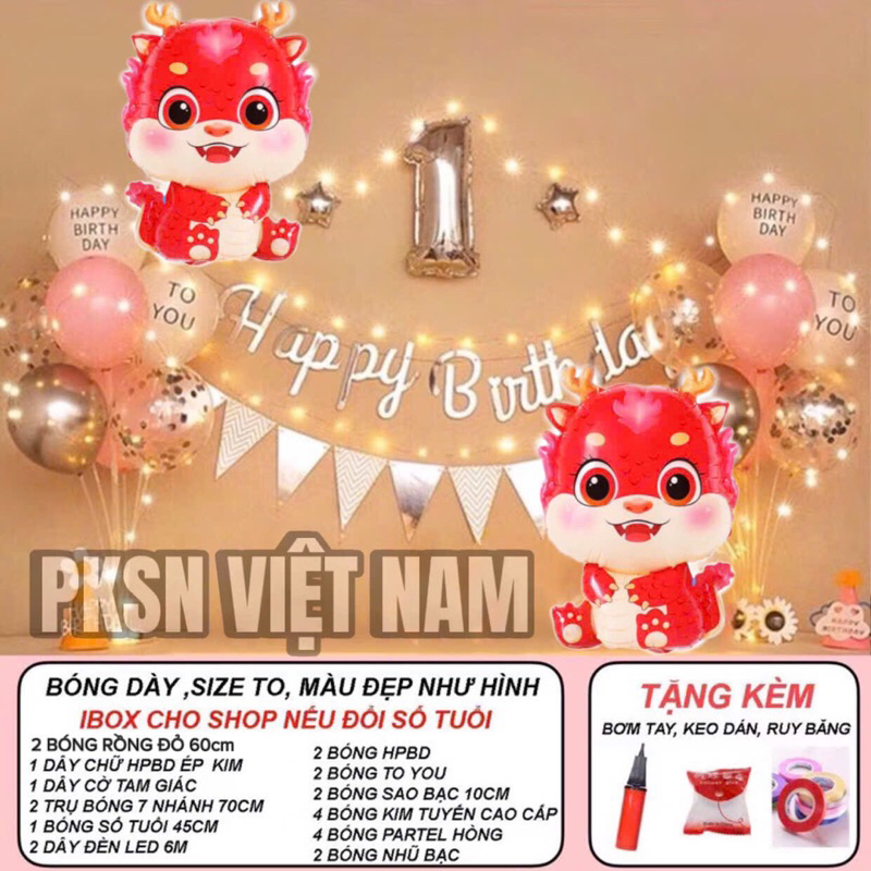 Combo Bóng Rồng cho bé Trai và Gái 1 tuổi ( Tặng Bơm, Keo, Dây ruy băng)