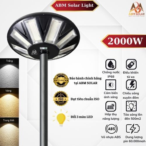Đèn Đường Năng Lượng Mặt Trời 2000W UFO ABM SOLAR DK75, LED Siêu Sáng Cảm Biến Chuyển Động, Chiếu Sáng Sân Vườn, Bãi Xe