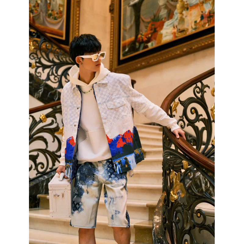 ⚡️[Hight Quality] Quần Shorts Denim 1-\/ Monogram Bandana Ready To Wear - Điểm Nhấn Mây Trời Xanh Cao Cấp Street Wear