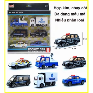 Bộ đồ chơi 6 xe ô tô cảnh sát bằng hợp kim, chạy cót, nhiều mẫu xe cho bé lựa chọn, tỷ lệ 1:64 toys