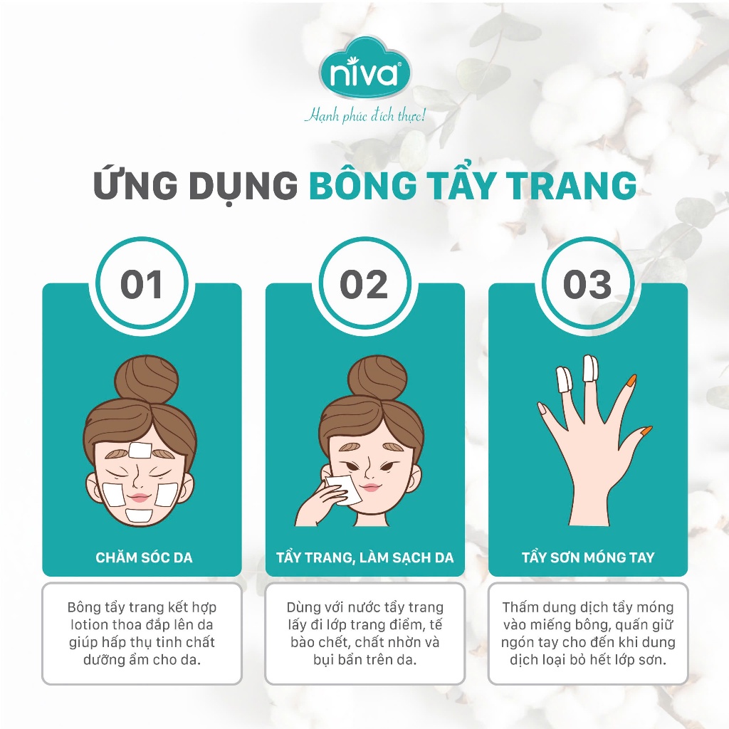 Túi Tiêu Chuẩn - [Mua 3 Có Quà] Bông Tẩy Trang Vuông Niva Cv2 – Túi 120 Miếng