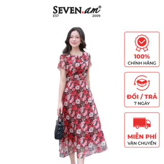 Đầm xòe họa tiết hoa hồng thời trang nữ Seven.AM H633612D