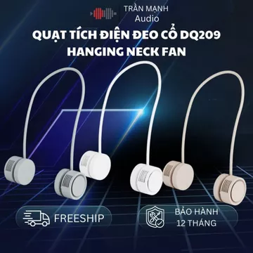 Quạt đeo cổ mini Hanging Neck Fan DQ209, quạt đeo cổ xông tinh dầu dễ chịu dây đeo thay đổi 360°, 3 cấp độ, Pin 1600mAh
