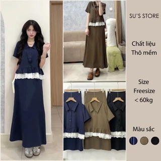 Set Đồ Nữ Áo Chéo Hàn Phối Ren Kèm Váy Dáng Dài Susstore S792 Thời Trang Nữ