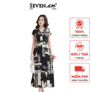 Đầm midi họa tiết trừu tượng thời trang nữ Seven.AM H633644I
