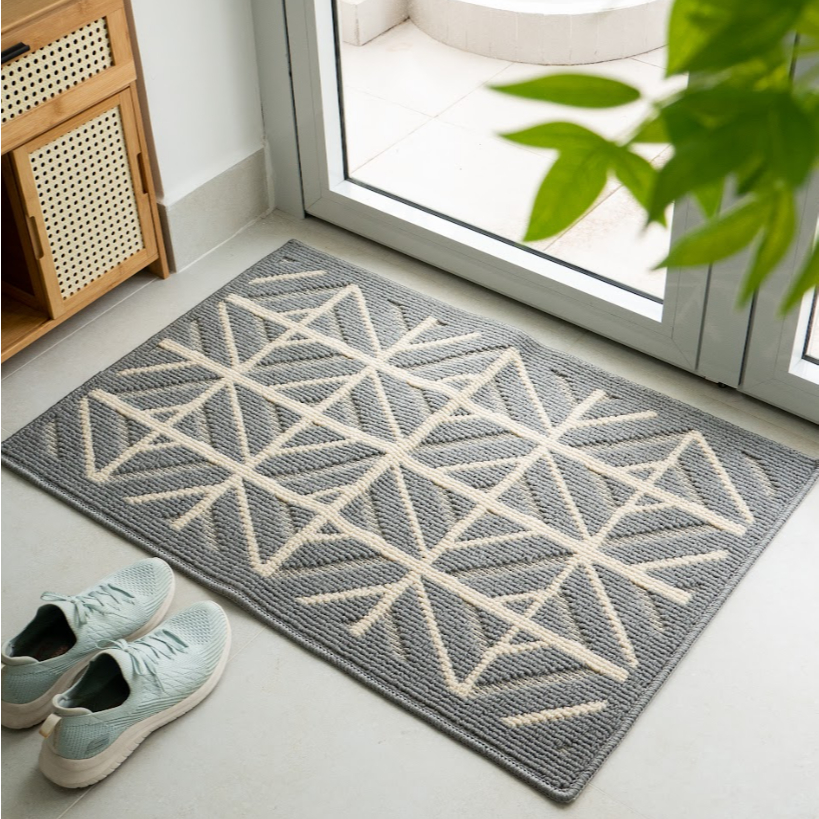 Thảm Lau Chân Dệt Sợi Nổi Họa Tiết Hình Học Trang Trí Cửa Ra Vào Chống Trượt