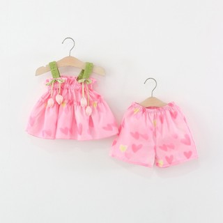 Đồ bộ bé gái dự tiệc sinh nhật hoa tullip 8-15kg bộ bé gái hai dây phong cách Hàn D1107