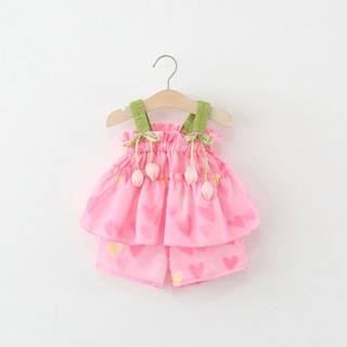 Đồ bộ bé gái dự tiệc sinh nhật hoa tullip 8-15kg bộ bé gái hai dây phong cách Hàn D1107