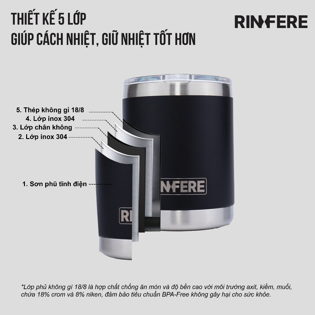 Ảnh Ly Giữ Nhiệt Cà Phê Nắp Trượt Chống Tràn Rinfere (295ml) - Khắc Tên Theo Yêu Cầu 2